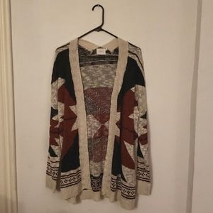 Lush | Cream, Burgundy + Black Knit Southwestern Open-Front Cardigan | S/M